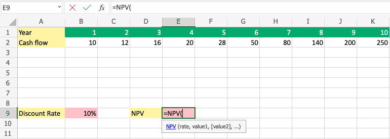 Initiate NPV Function